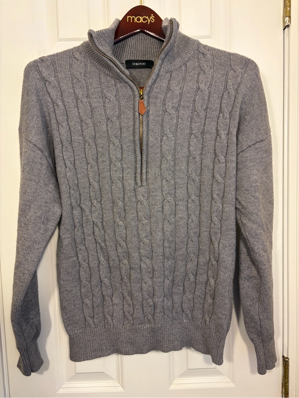 Dokotoo Women’s Cable Knit Quarter Zip Sweater Gray Medium Mock Neck Pullover